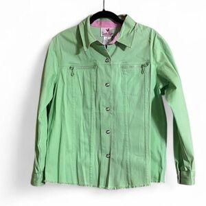 Quacker Factory Denim Jacket  Sz M Embellishment Zipper Diamond Buttons Feminine